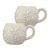 LemonRoad Mexican pottery mug with beige-white pattern, ideal for cozy coffee mornings.