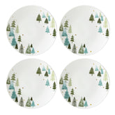 Lenox Balsam Lane green plate front with pine trees and gold stars for festive dining