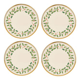 Lenox holly-berry motif salad plate, evoking festive elegance for holiday hosting.
