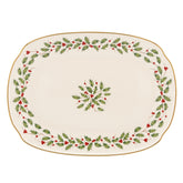 Lenox holiday serving platter with center wreath enhances festive table setup
