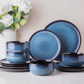 LERATIO service for 4 blue dinner plates with vibrant reactive glaze for everyday dining.
