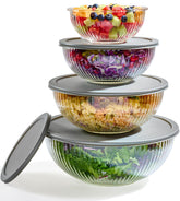 Le'raze 8pc ribbed glass bowls with crystal-clear visibility for easy meal prep.