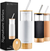 Le'raze premium 20oz glass tumbler with straw for versatile beverages