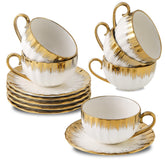 LETAOTAO cappuccino cups with saucers 7oz featuring gold trim for elegant afternoon coffee.