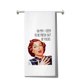 LEVLO Funny Retro Kitchen Towel front view shows bold print and soft waffle weave for absorbent drying.
