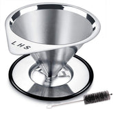 LHS stainless steel pour over dripper ready for paperless brewing over a mug
