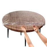 LIBERECOO clear round tablecloth on a 40-inch table showing invisible protection for meals