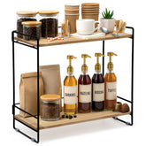LIBKEN wooden coffee bar rack 2-tier with mugs and syrups for a tidy coffee corner