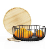 LIBKEN fruit basket with wooden bamboo lid on kitchen counter for organized produce
