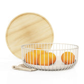LIBKEN fruit basket with wooden lid on countertop for organized storage