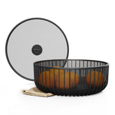 LIBKEN metal fruit bowl with mesh lid in black for fresh, dust-free produce.