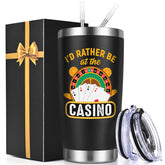 Lifecapido I'd Rather Be at the Casino tumbler front view keeps drinks cold.