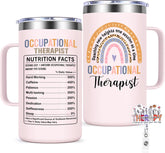 Lifecapido OT mug with badge reel for busy therapists at work.