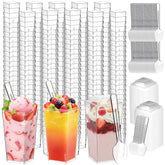 LifeIdeas 3oz mini dessert cups with lids and spoons, ideal for party desserts.