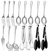 LifeMusican 15pc serving utensils set in silver for buffet service and elegant presentation
