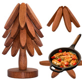 LIFETOWE tree-trivet-set-dark-on-stand protects surfaces from heat