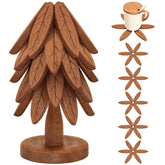 LIFETOWE wooden tree trivet on stand protects counters from heat