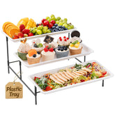 Lifewit 3-tier tray with white plates showcases desserts neatly for parties or gatherings.