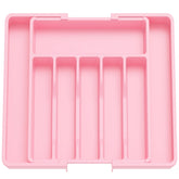 Lifewit pink expandable silverware drawer organizer fully expanded for easy utensil access