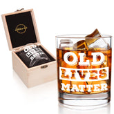 LIGHTEN LIFE Old Lives Matter whiskey glass 12oz for celebrations and everyday use.