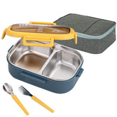 Lille Home 28oz stainless steel blue bento front view shows durable blue finish for daily meals.