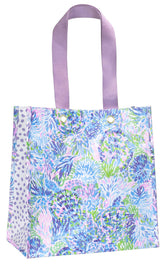 Lilly Pulitzer Shell of a Party market tote in blue and purple print for stylish shopping.