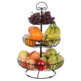 Lily's Home 3-tier black wire fruit holder, front view shows stacked baskets.