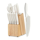 LIN ZHI REN knife set displayed on block for organized storage and quick access.