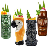LINALL Tiki Mugs Set of 4 ceramic large tumblers for tropical cocktails at home