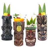 LINALL Tiki Mugs set of 4 with large tumblers, ideal for tropical cocktails.