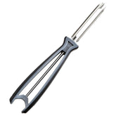 Linden Sweden Soft Grip Peeler gray blade close-up showing sharp edge for precise peeling.