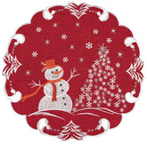 Linens, Art and Things snow doily with silver stars enhances centerpiece sparkle.