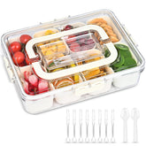 Linn'sCollection divided serving tray with lid for organized snack packing.