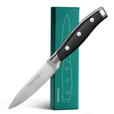 Linoroso Classic paring knife blade close-up shows a sharp edge for precise peeling.