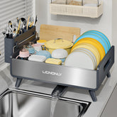 LIONONLY dish drying rack with premium aluminum frame offers durability and rust resistance.