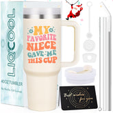 LiqCool 40oz Aunt Tumbler cream front view for long-lasting warmth.