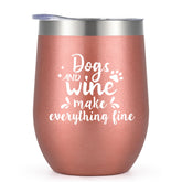 LiqCool dog mom wine tumbler in rose gold, 12 oz ideal for on-the-go sipping