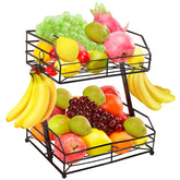 Livabber 2-tier fruit basket with banana hooks keeps fruit organized and accessible.
