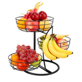 Livabber 3-tier fruit basket with banana hanger on a kitchen counter keeps fruit organized.