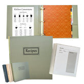 Liv'in Free sage green recipe binder front cover highlights water-resistant durability for kitchens.