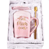 Livinges Best Mom Ever mug front view in pink for daily coffee enjoyment.