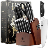 Livtek Falcon knife set in block with built-in sharpener enhances kitchen organization and edge care.