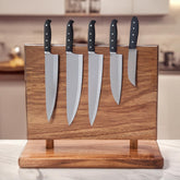 LiTY magnetic knife holder with double-sided wooden design for secure knife display