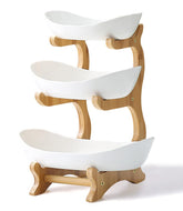 Liywall 3-tier ceramic bowl with bamboo stand on counter for organized display