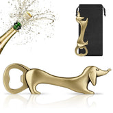 LKKCHER Dachshund bronze bottle opener in hand with smooth lever action