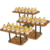 LLAXERGU Cupcake Stand assembly steps with screws and wrench for quick setup.
