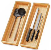 Lochantie bamboo drawer organizer 17x6 set 2 for neat utensils.