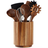 LOHONER acacia wood utensil crock with 360° rotation for easy access.