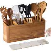 LOHONER acacia wood utensil holder, front view, keeps utensils neatly organized on the counter