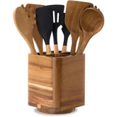 LOHONER wood utensil holder with 360° rotation keeps utensils within easy reach.